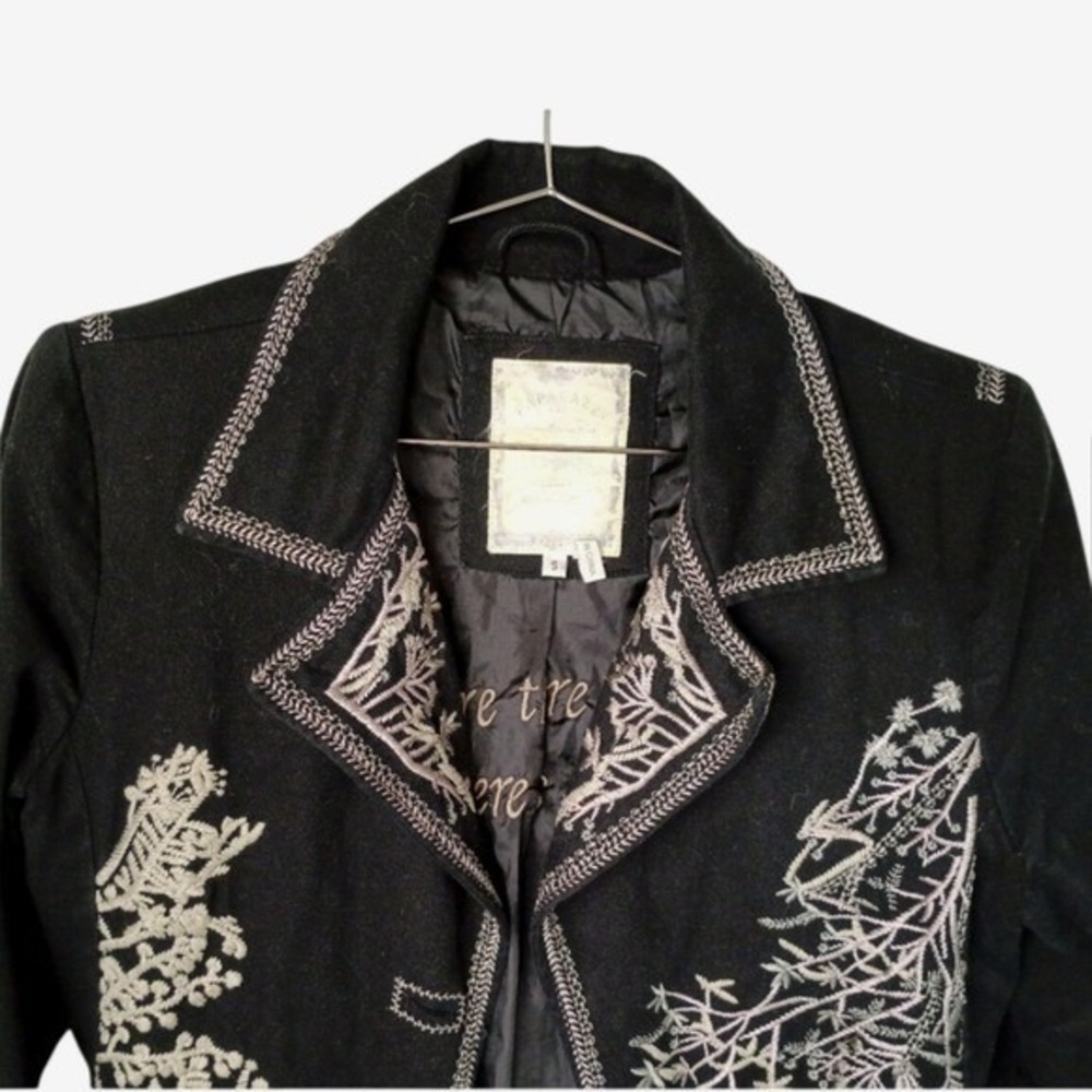Paparazzi Womens Coat Sz S Embroidered Black Jacket Long Sleeves Y2K Bohemian - Picture 5 of 16
